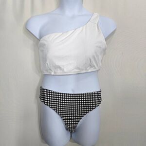 Andie White Wyndwood One Shoulder Top & Black/White Gingham Cheeky Bottom XXL